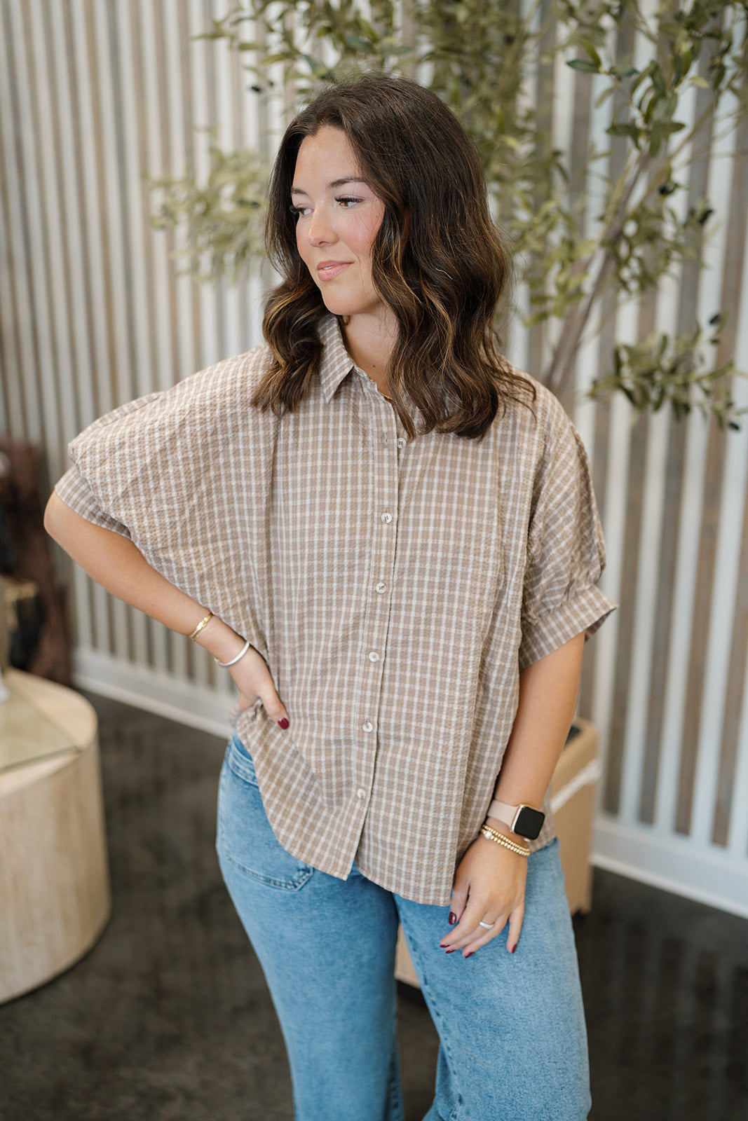 Checkered button down oversized top (3 colors)