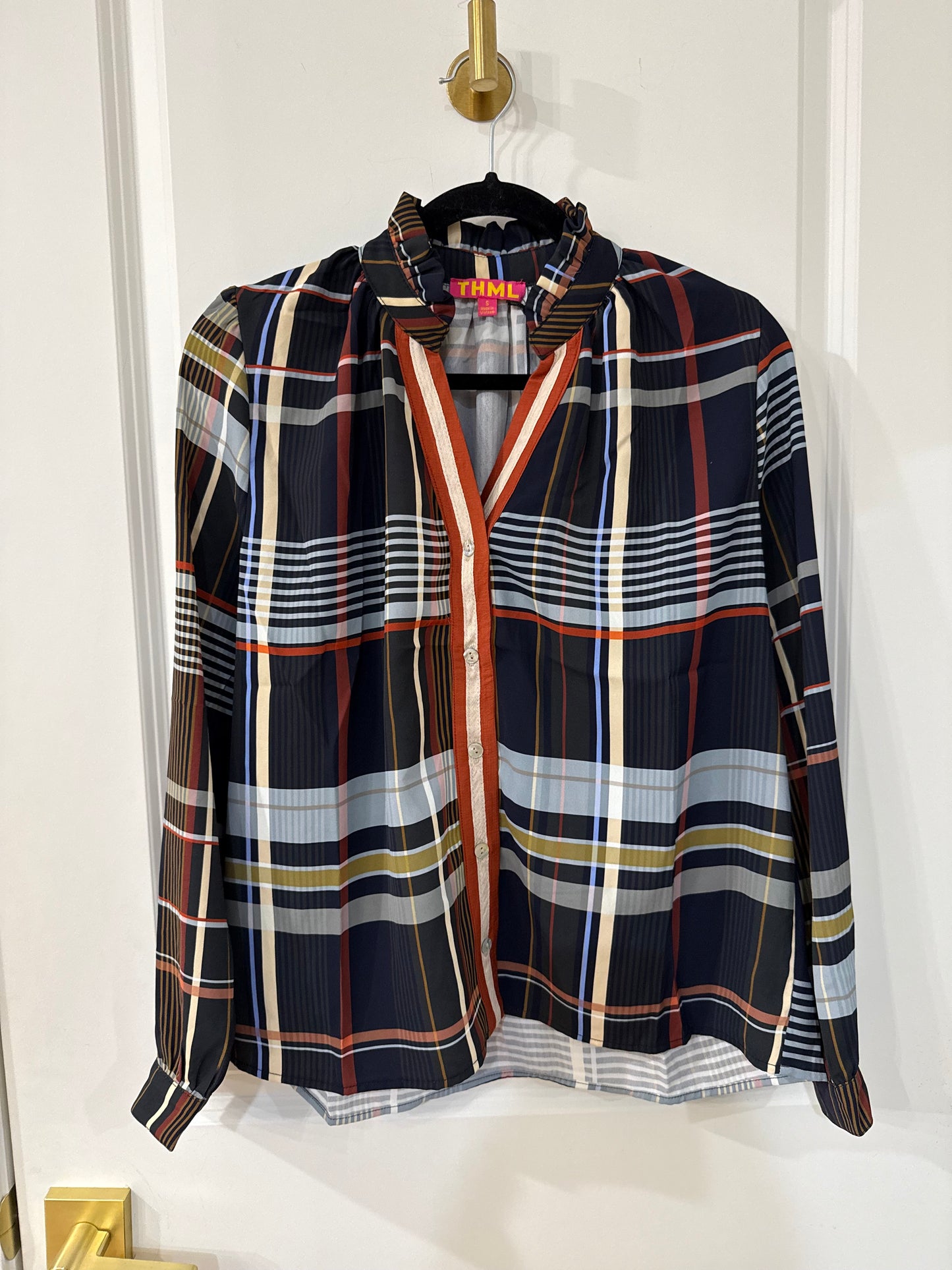 Plaid Long Sleeve Button Top