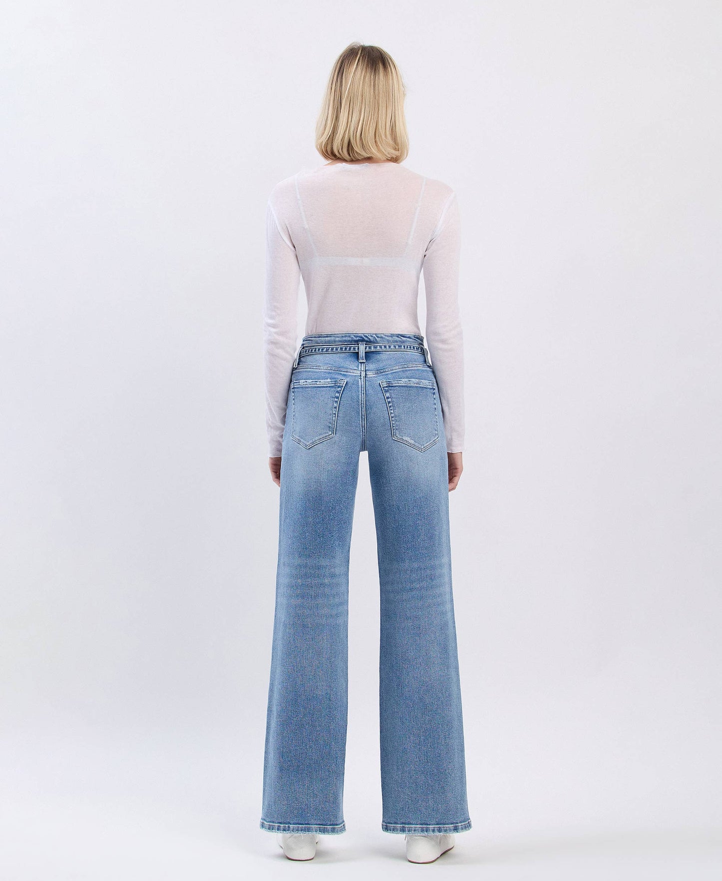 HIGH RISE SELF BELT WIDE JEANS Lucid