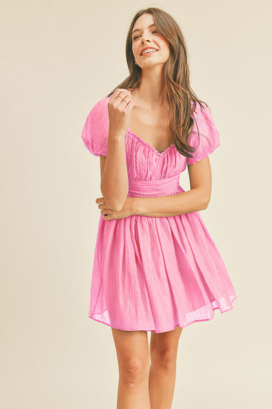 Cool Pink Mini Crenkled Dress