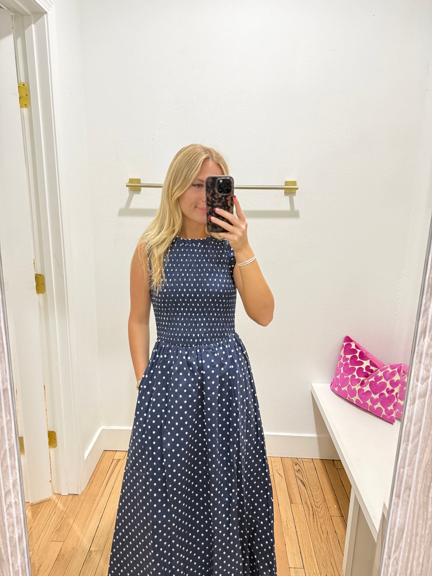 Ivany Polka Dot Cecil Smocked Midi Dress