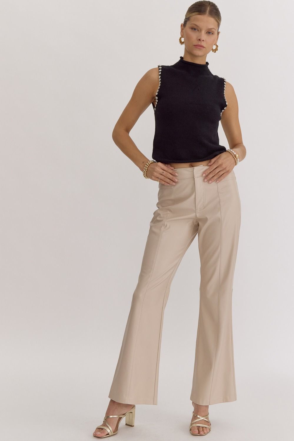 Cream pleather Flare Pant