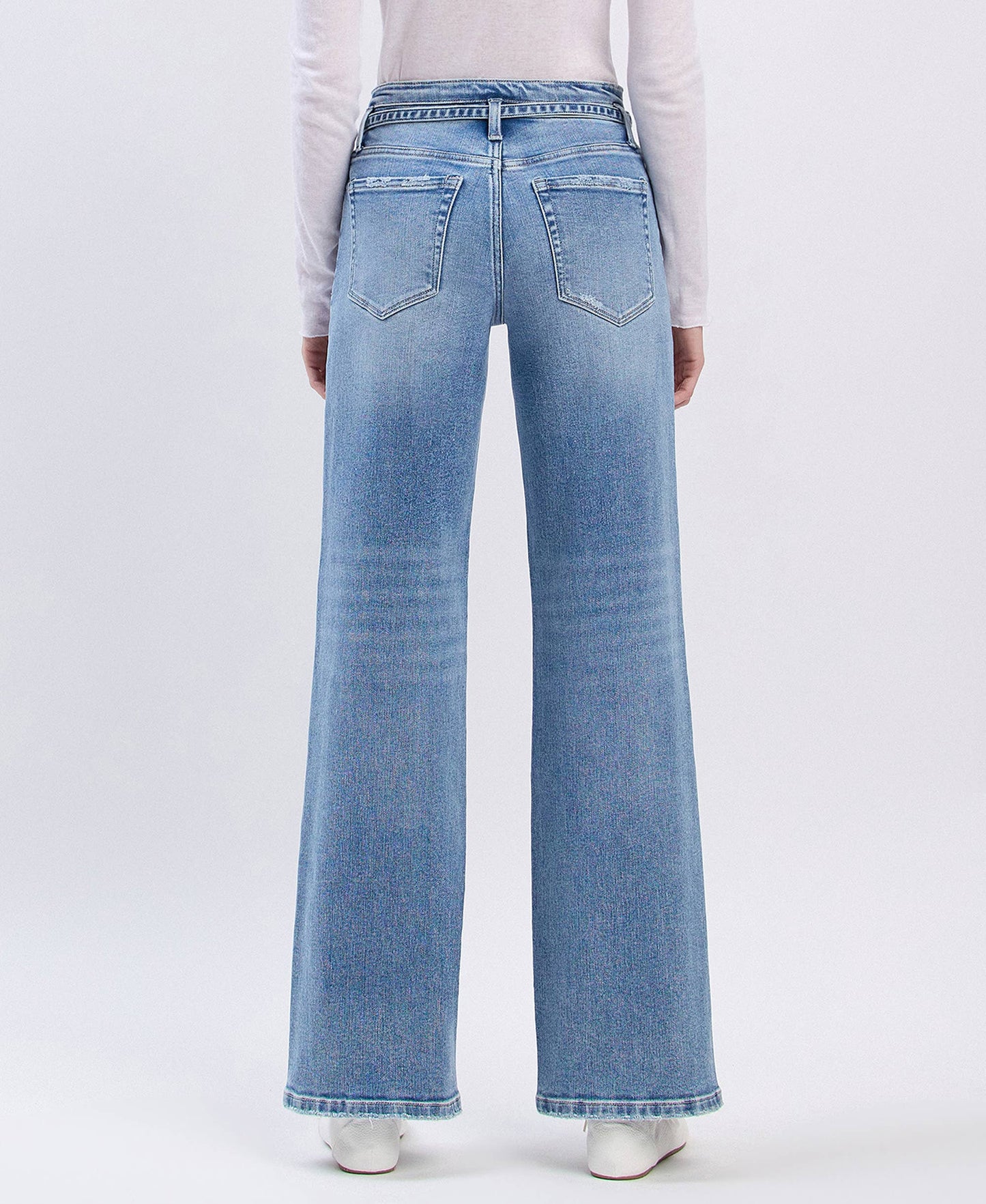 HIGH RISE SELF BELT WIDE JEANS Lucid