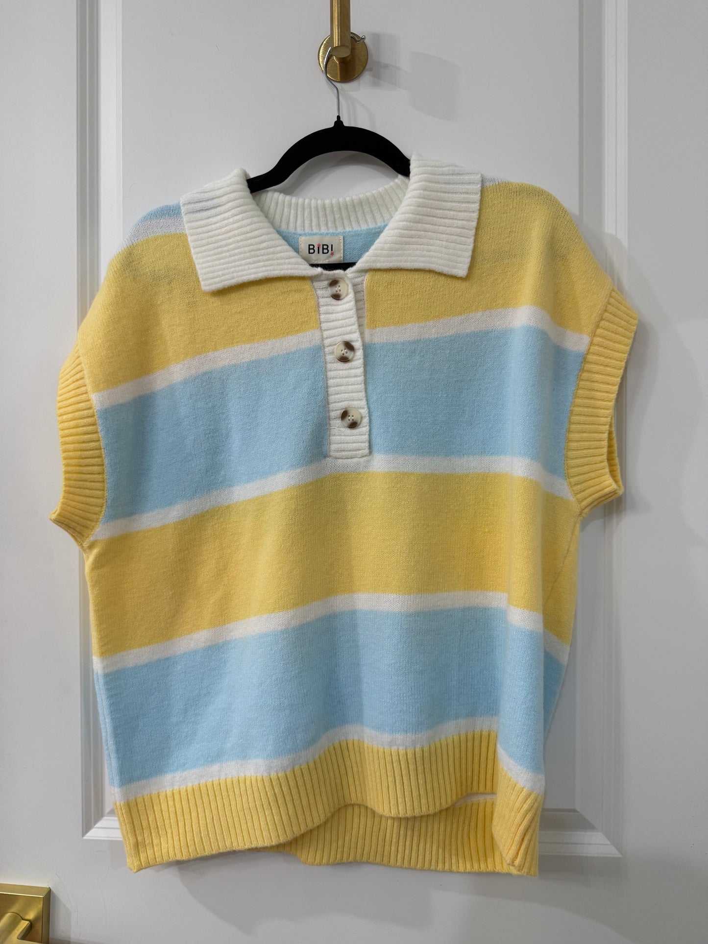 STRIPED SHORT SLEEVES BUTTONED COLLARED TOP (2 colors)