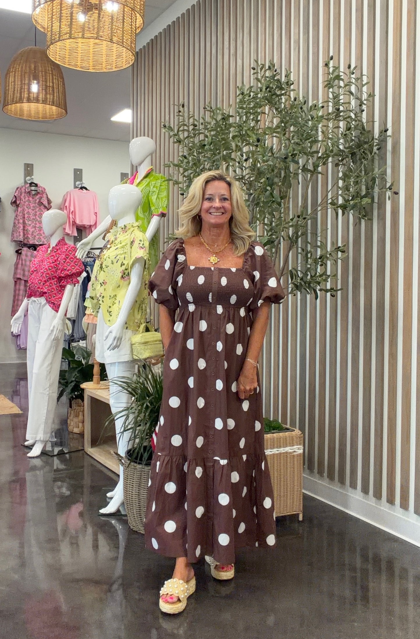 POLKA DOT PUFF SLEEVE MAXI DRESS