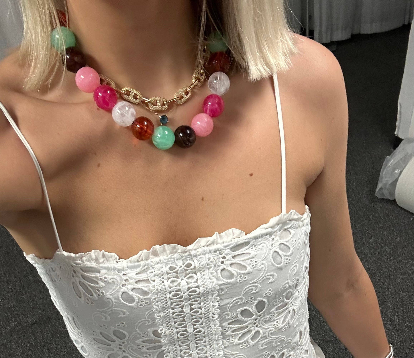 Celia Chunky Beaded Necklace - Neutral