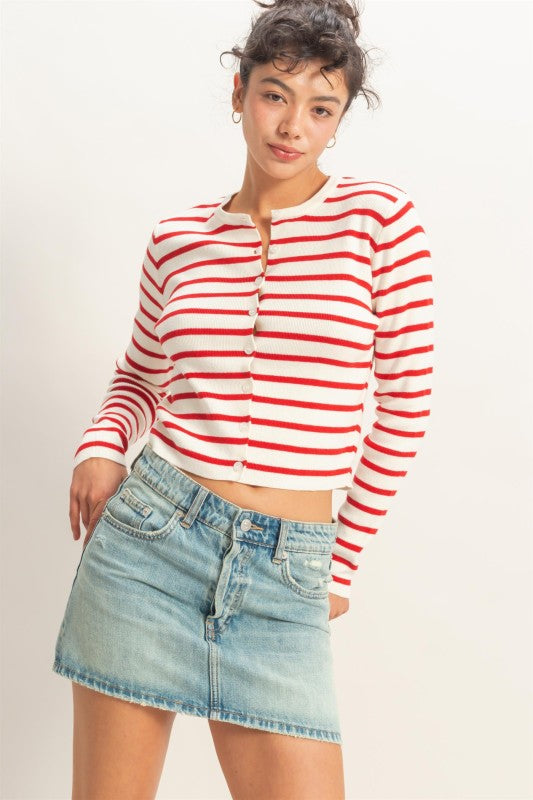 stripe button front sweater (2 colors)