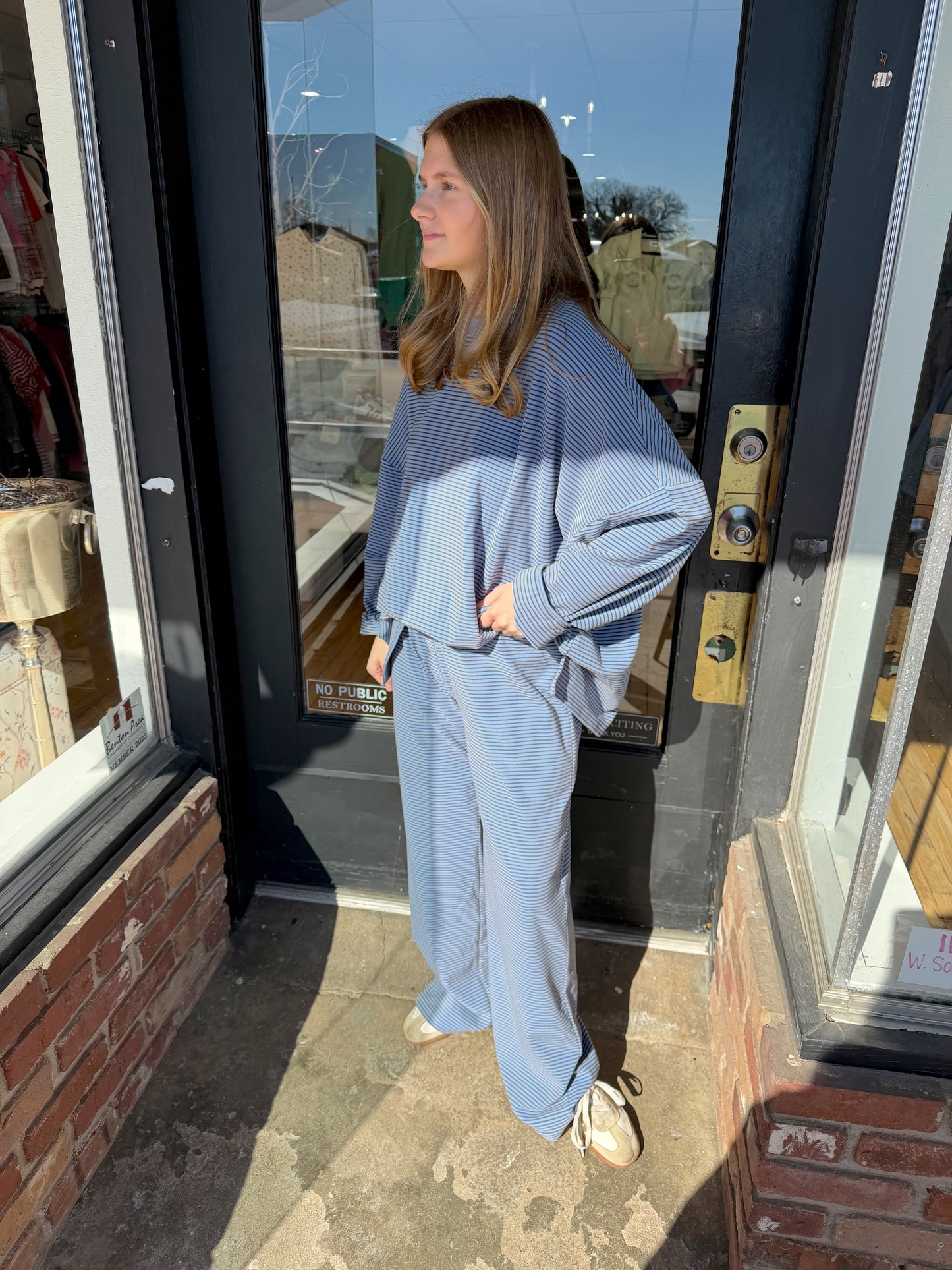 Blue/brown stripe lounge pants