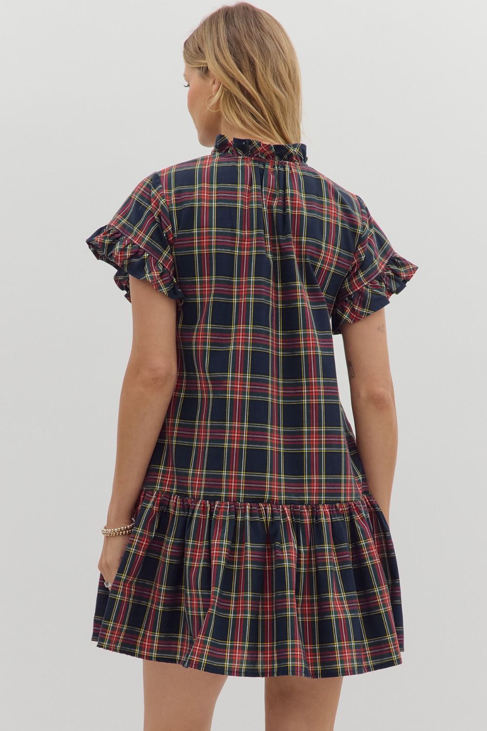 Navy Plaid Mini Dress