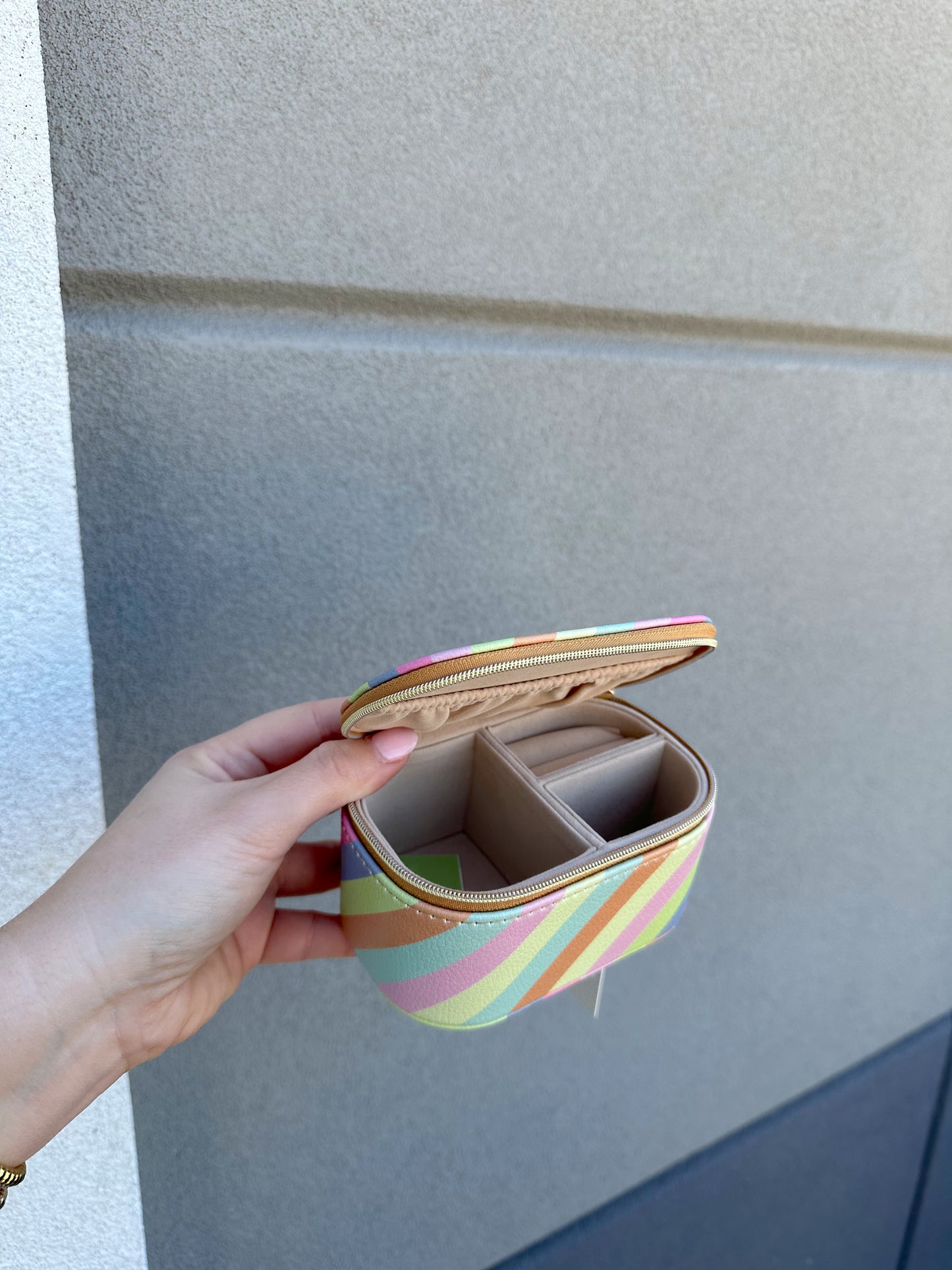 Olive jewelry case- pastel stripe