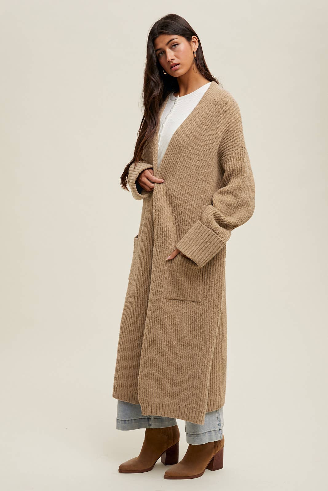 RIBBED KNIT LONGLINE SWEATER CARDIGAN