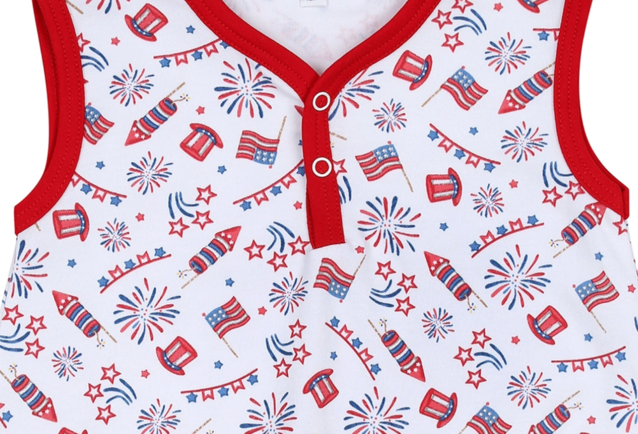 Red, White Blue! Red Printed Front Snap S/Less Bubble