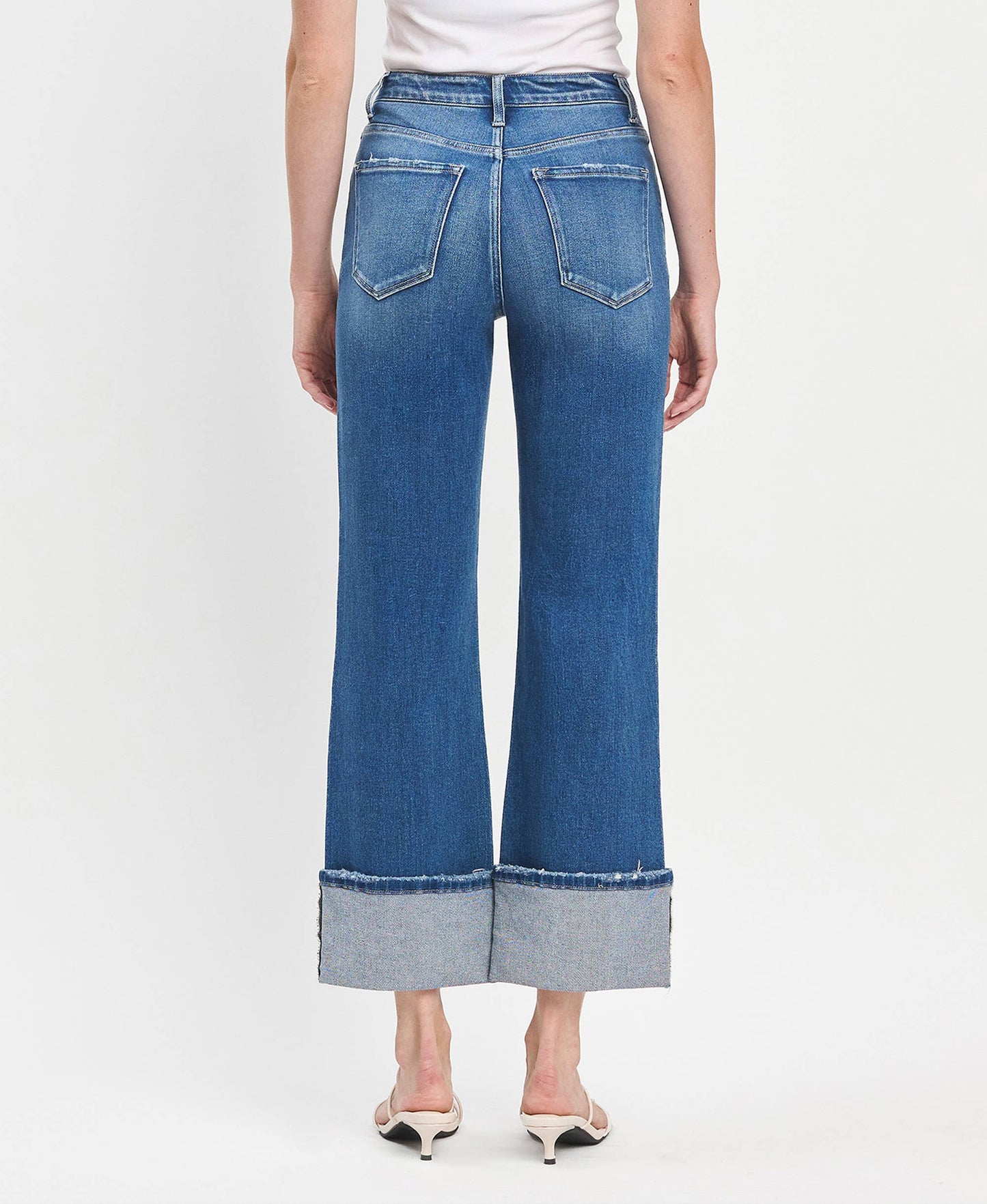 90'S VINTAGE SUPER HIGH RISE CUFFED FLARE JEANS