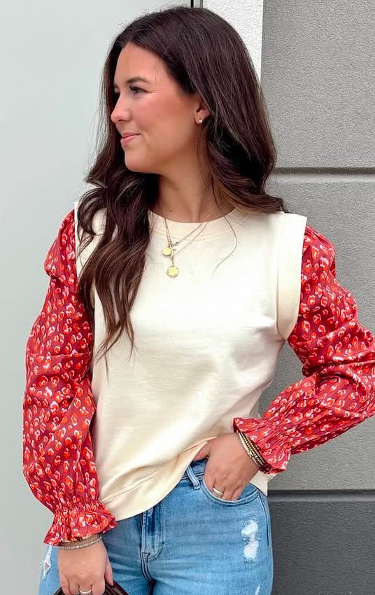 leopard sleeve sweatshirt by KARLIE