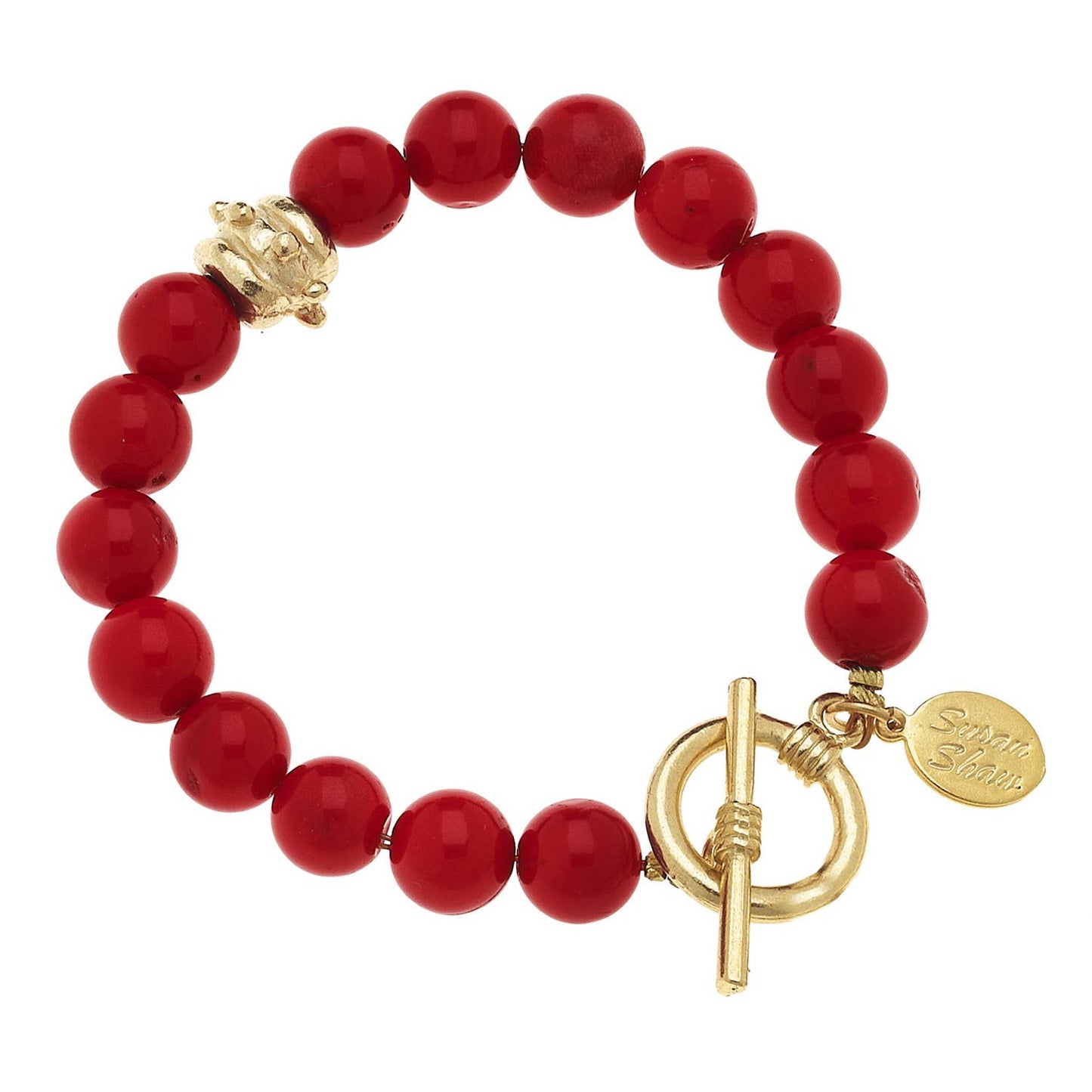 Red Coral Gold Toggle Bracelet - Susan Shaw