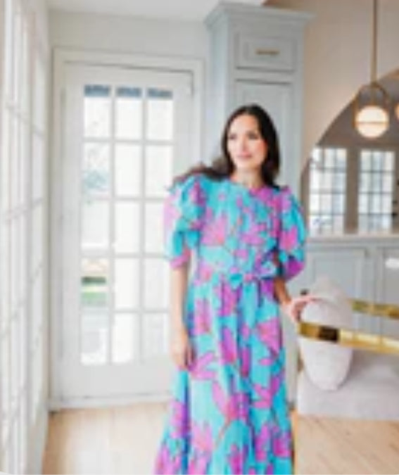 Palm Leaf Tier Button Tie Maxi - Karlie