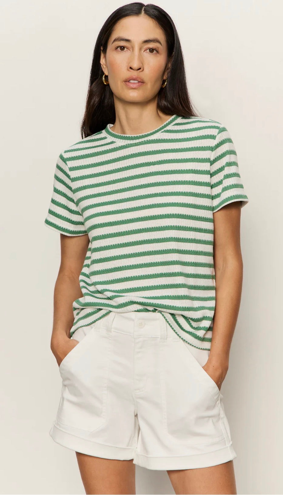 PERFECT TEXTURED TEE - CHALKIGREEN JUICE STRIPE - Sanctuary
