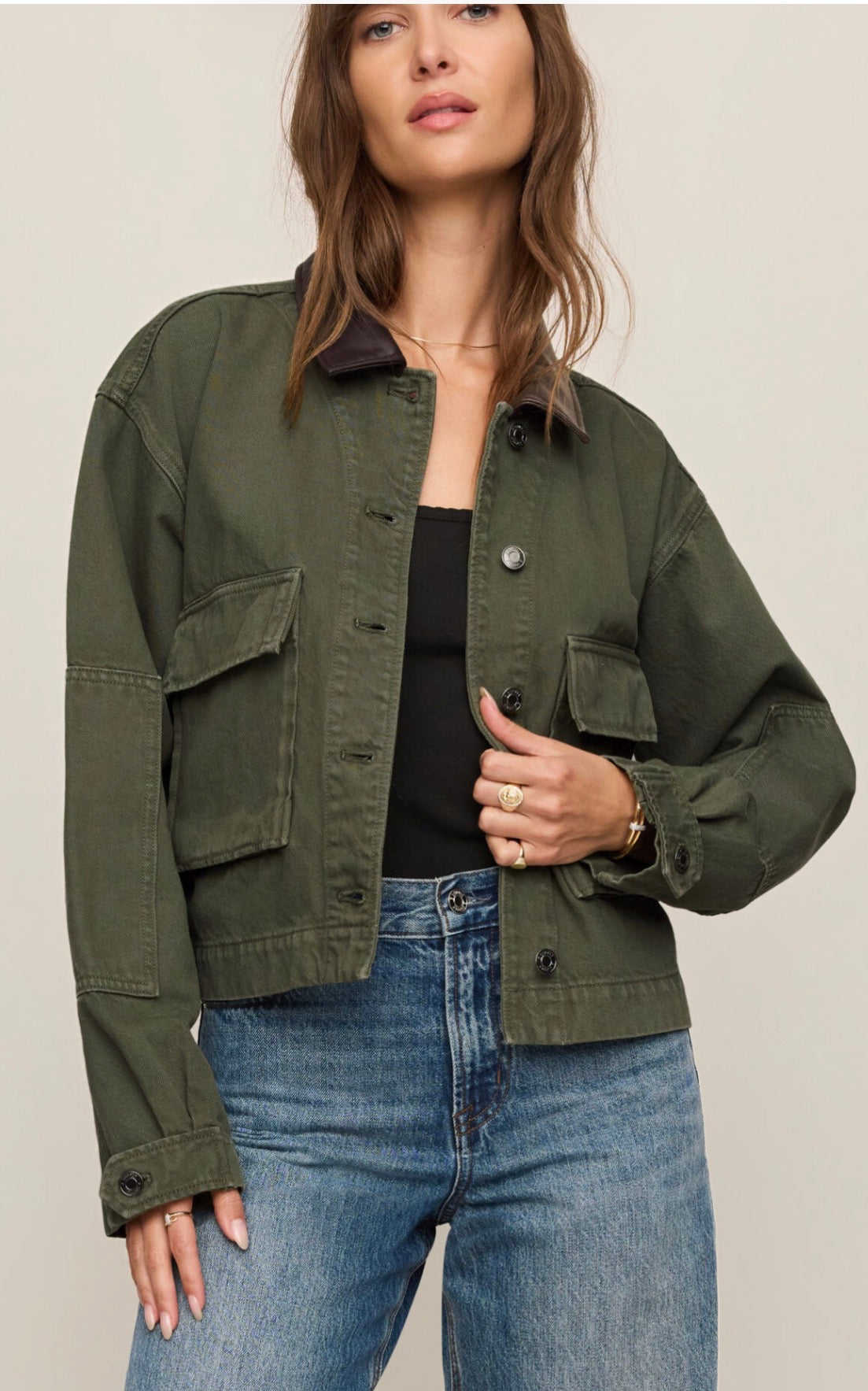 Rey cropped chore jacket dusk sage