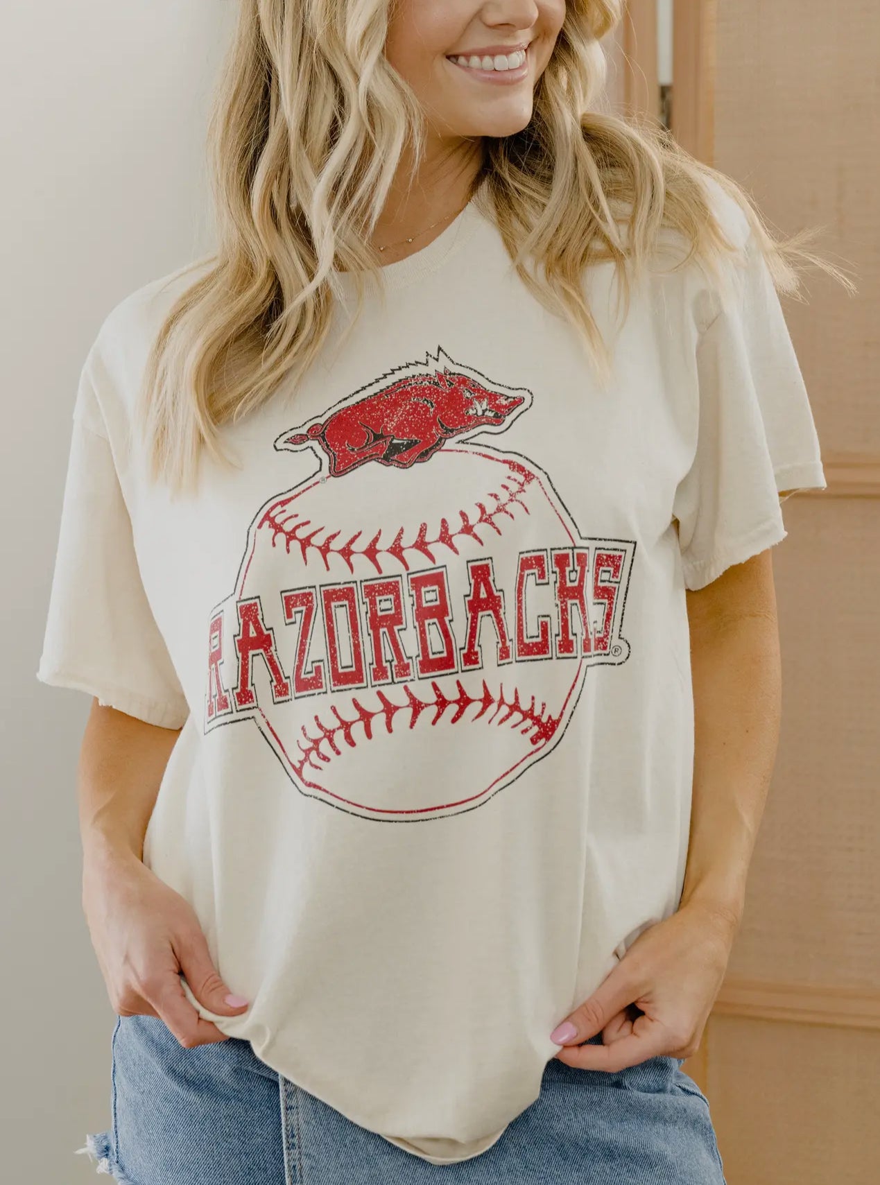 Razorback Baseball Off White Tee