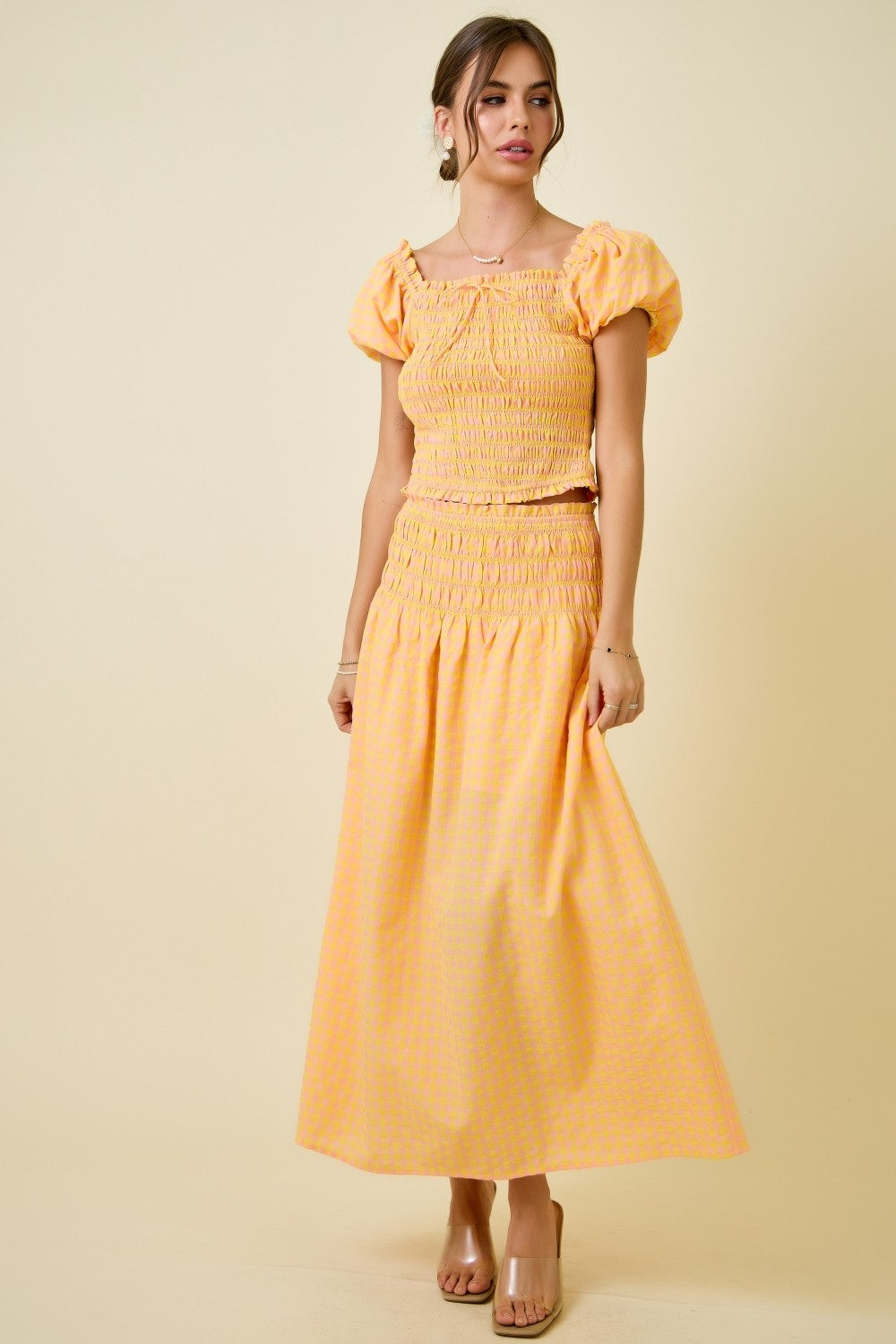 pink/orange skirt set