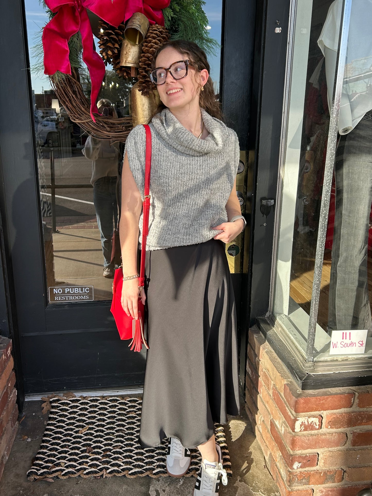 bias black satin midi skirt