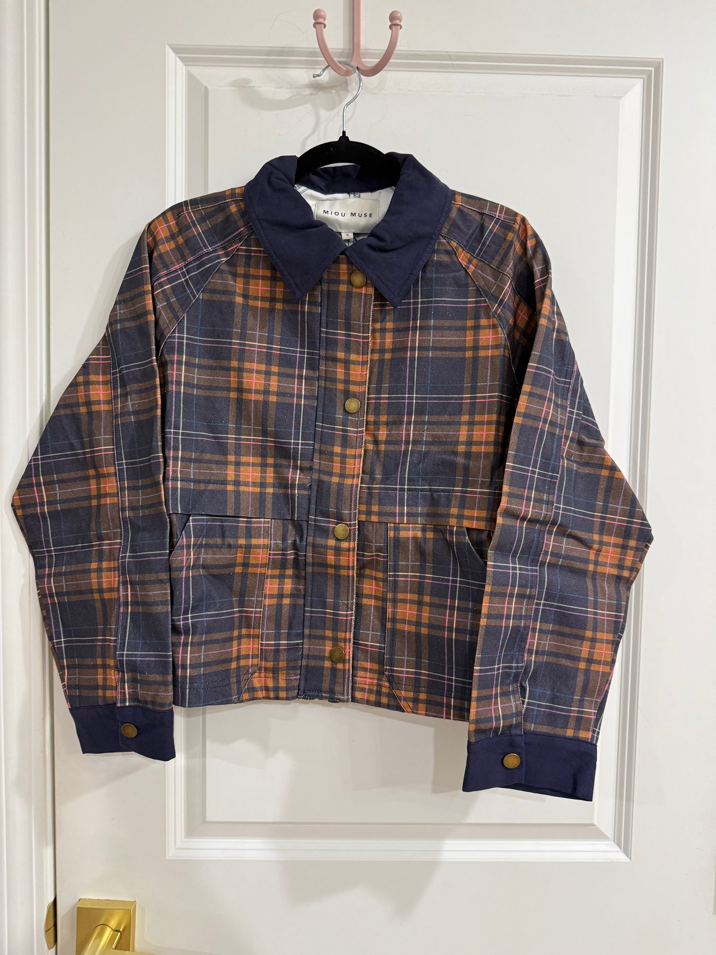 PLAID PRINTED SHORT BARN JACKET