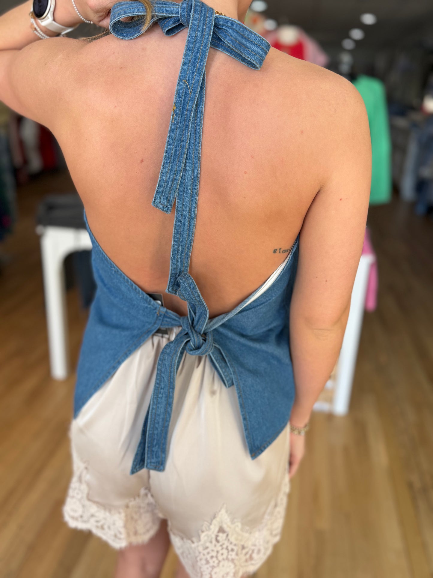 Denim Tie Top