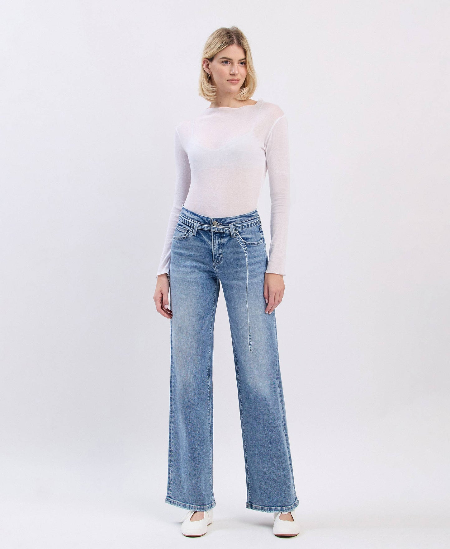 HIGH RISE SELF BELT WIDE JEANS Lucid
