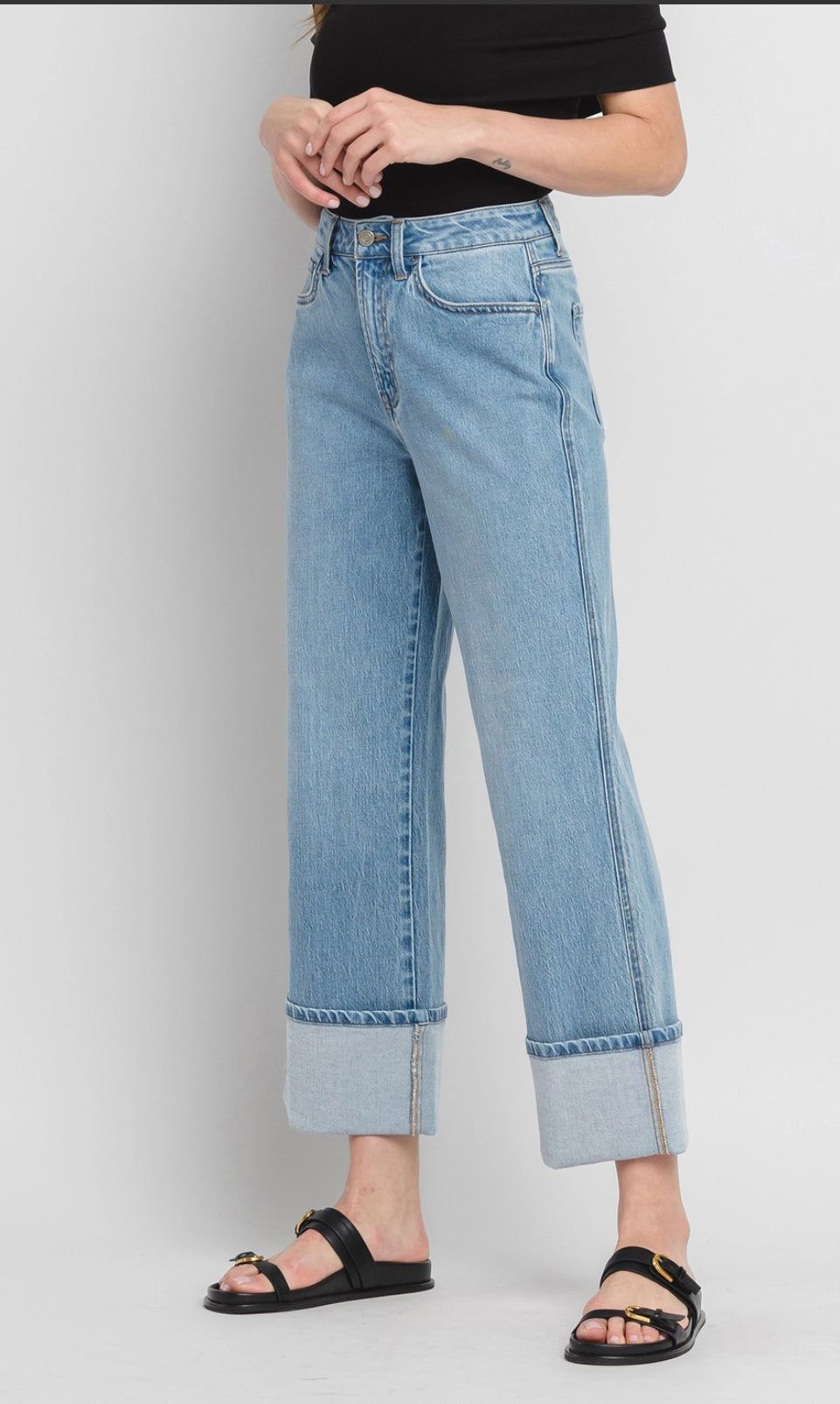 Super High Rise Cuffed Baggy Straight Jeans - Enrapture