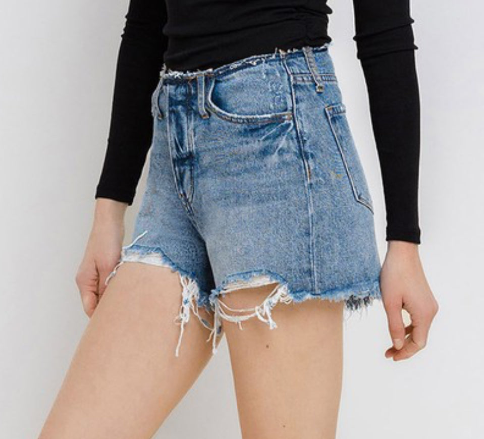 Unfettered bandless Jean shorts