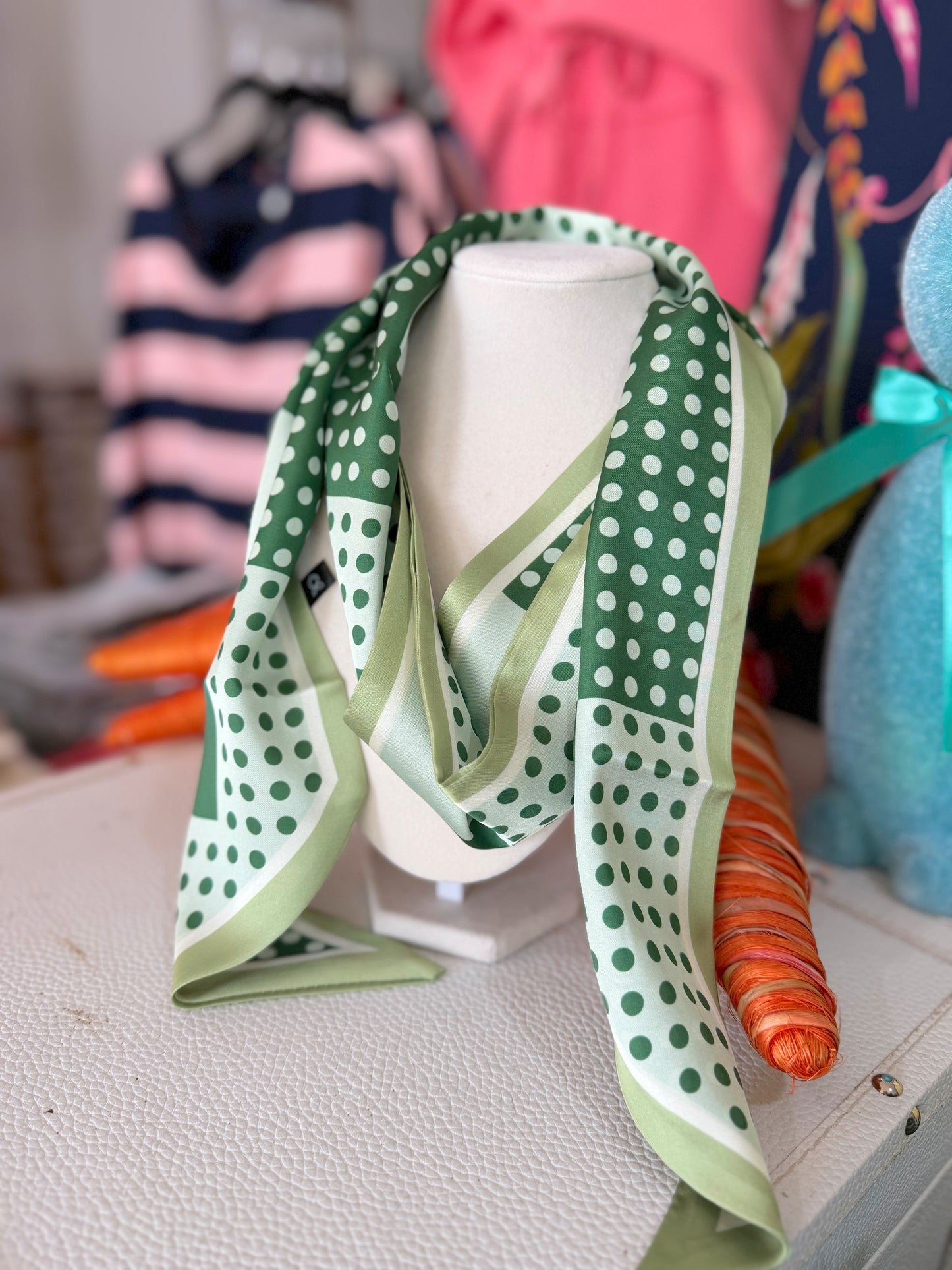 Green dot twilly scarf