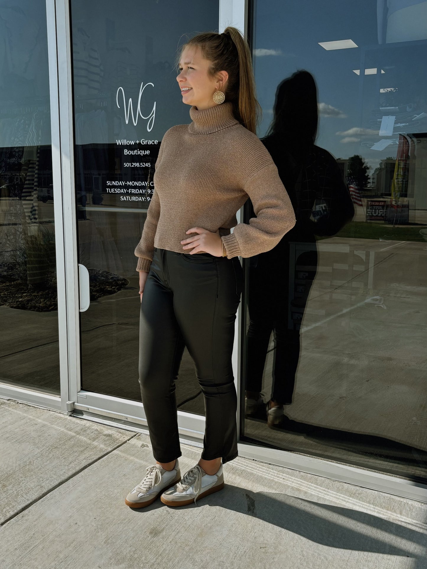 brown turtleneck sweater