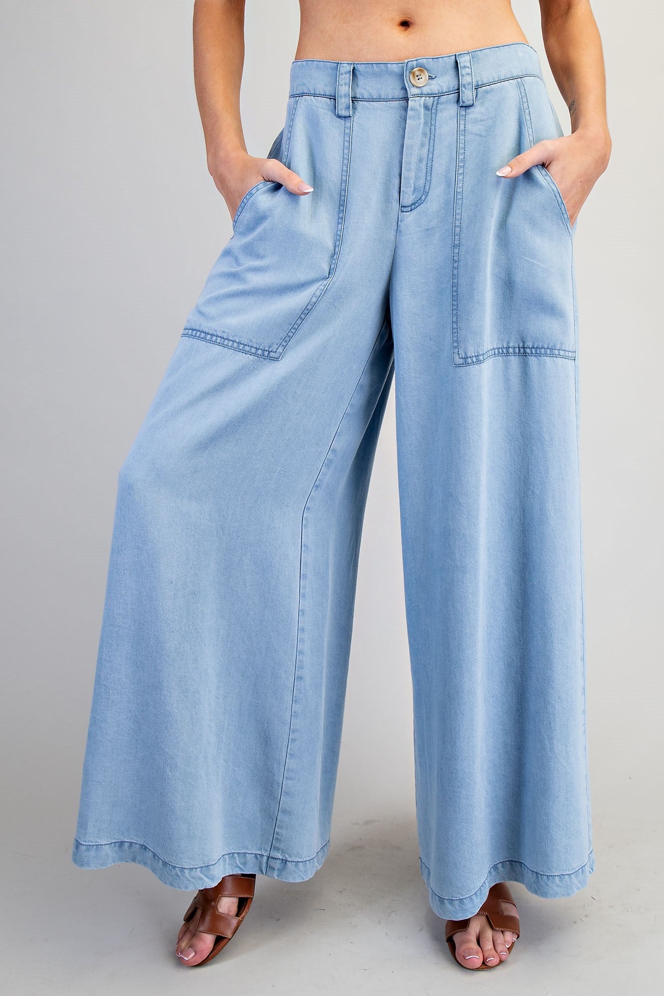 wide leg chambray denim pant