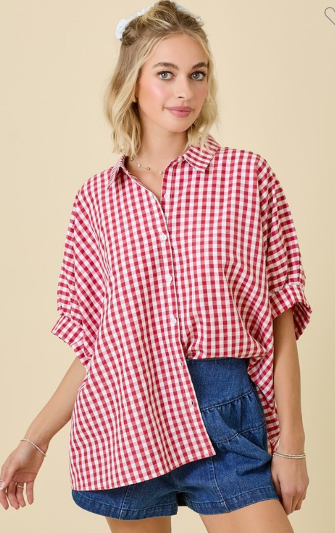Textured Gingham Top (red or blue)
