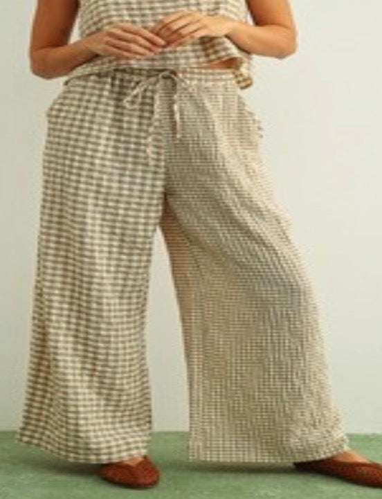 MIXED GINGHAM STRAIGHT PANTS