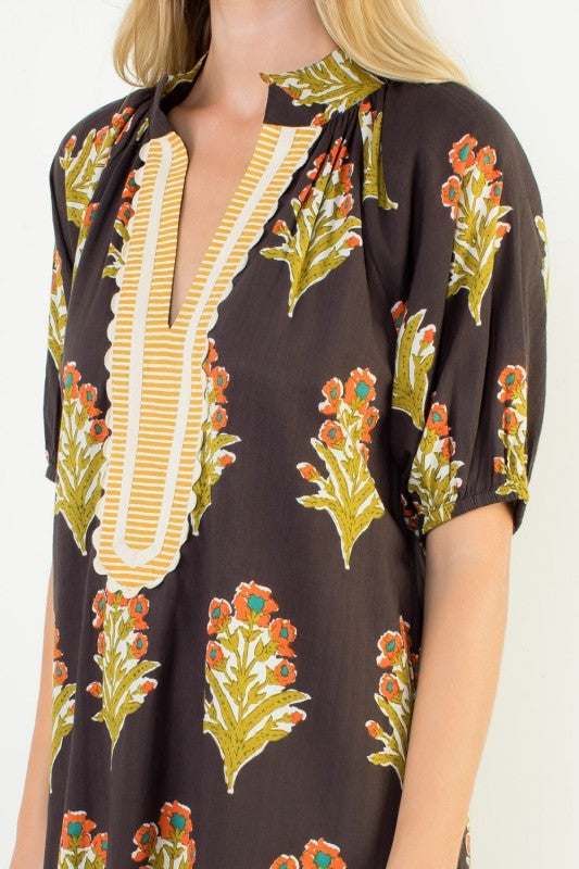 Chocolate floral print mini dress