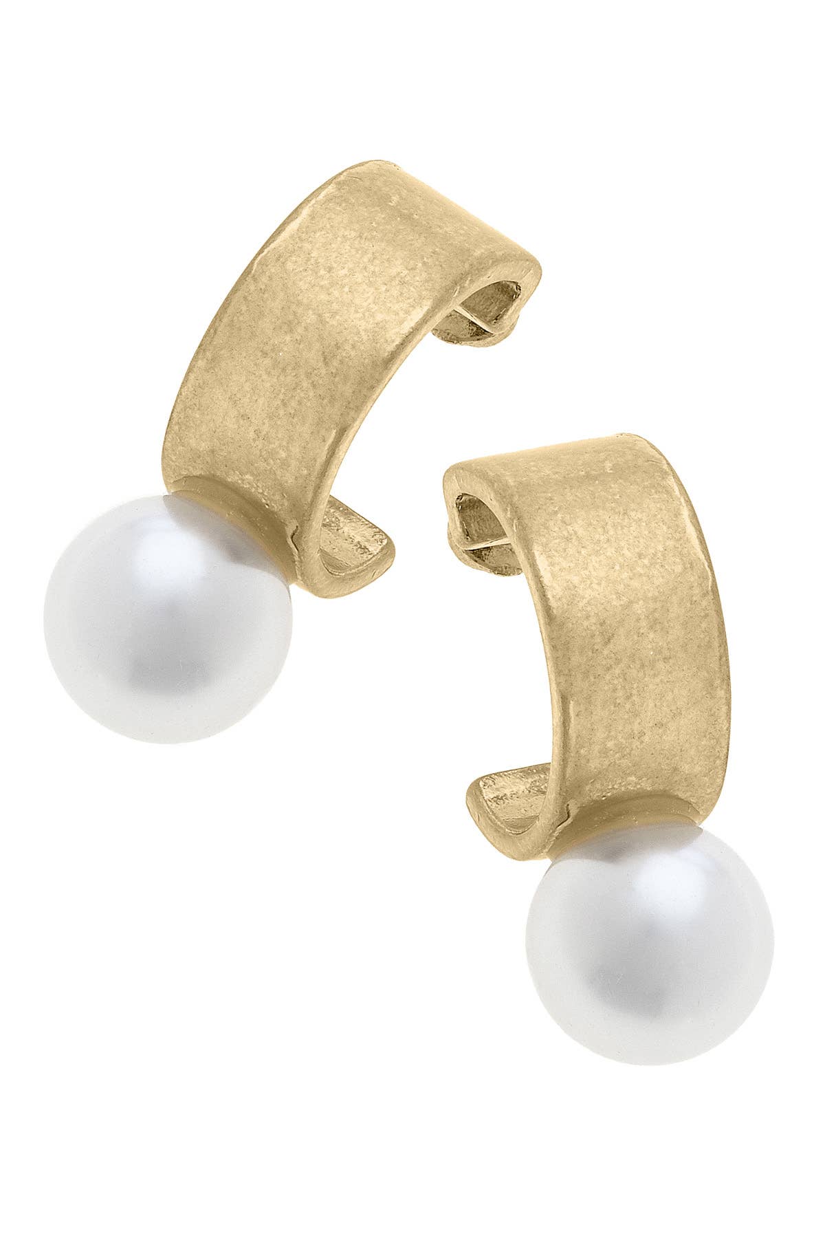 Brooklyn Pearl Chunky Hoop Earrings in Ivory & Worn Gold