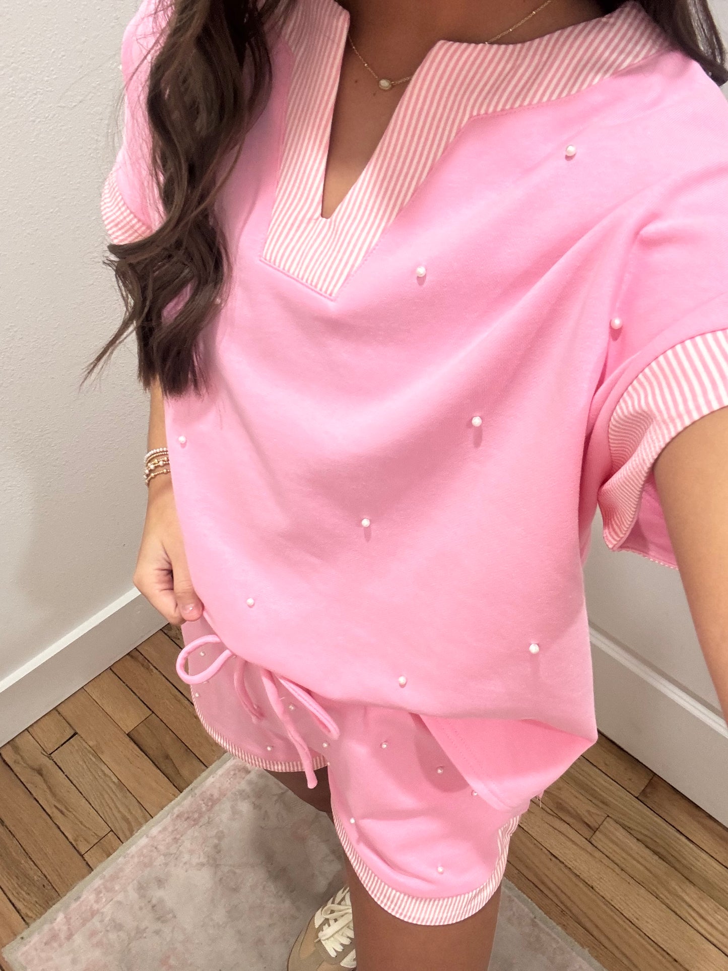 pink pearl short set