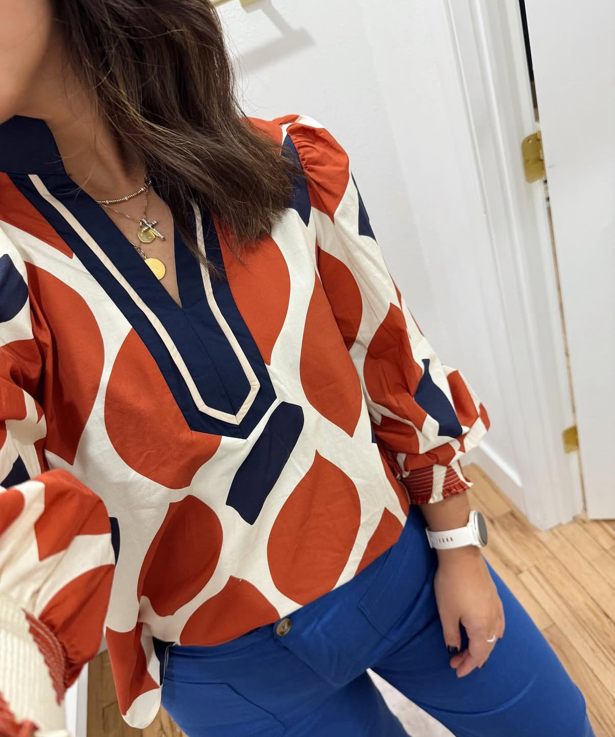 ecru rust geo print top