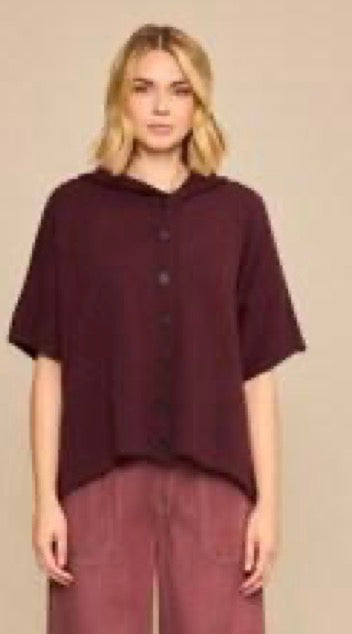 Eggplant hooded cap sleeve top