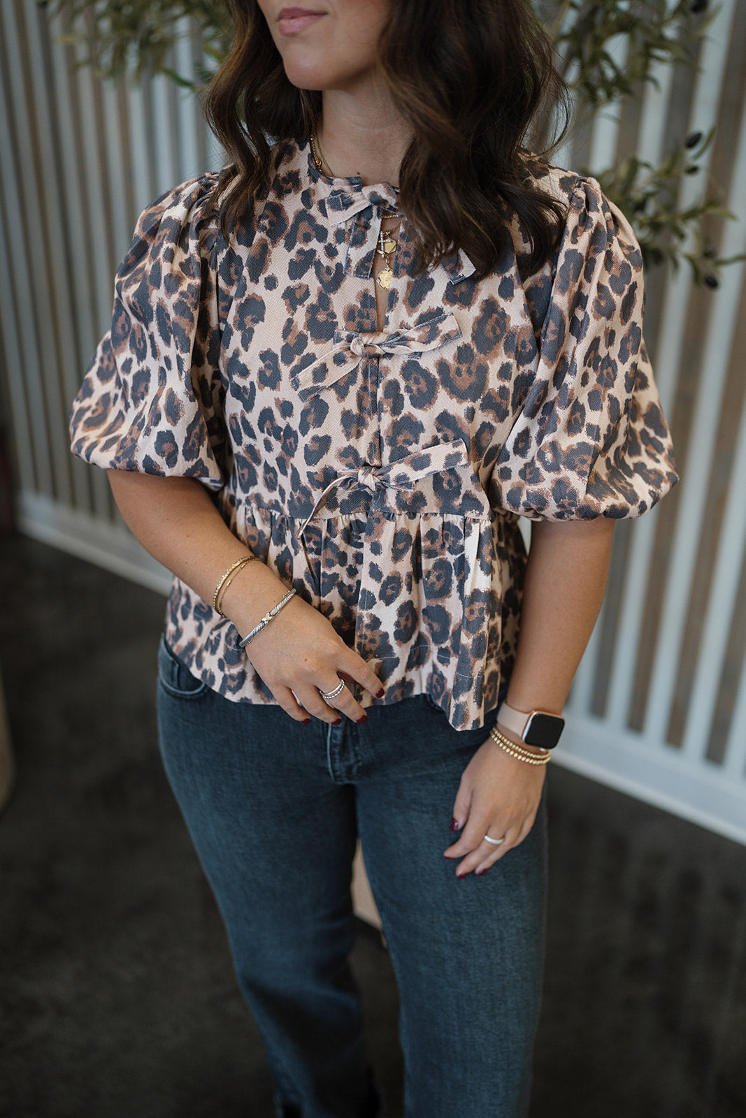 Leopard Denim Tie Top - Karlie