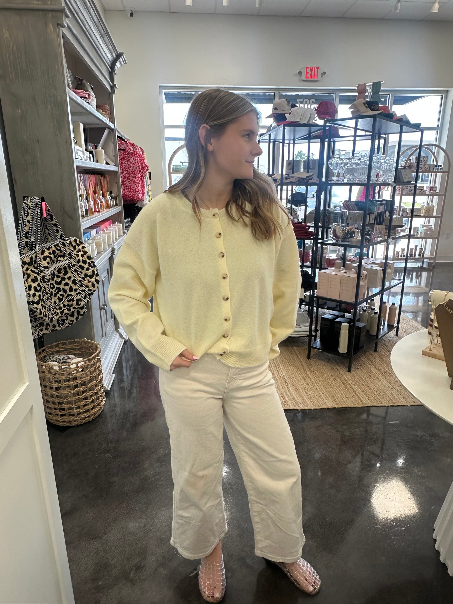 yellow stripe button cardi