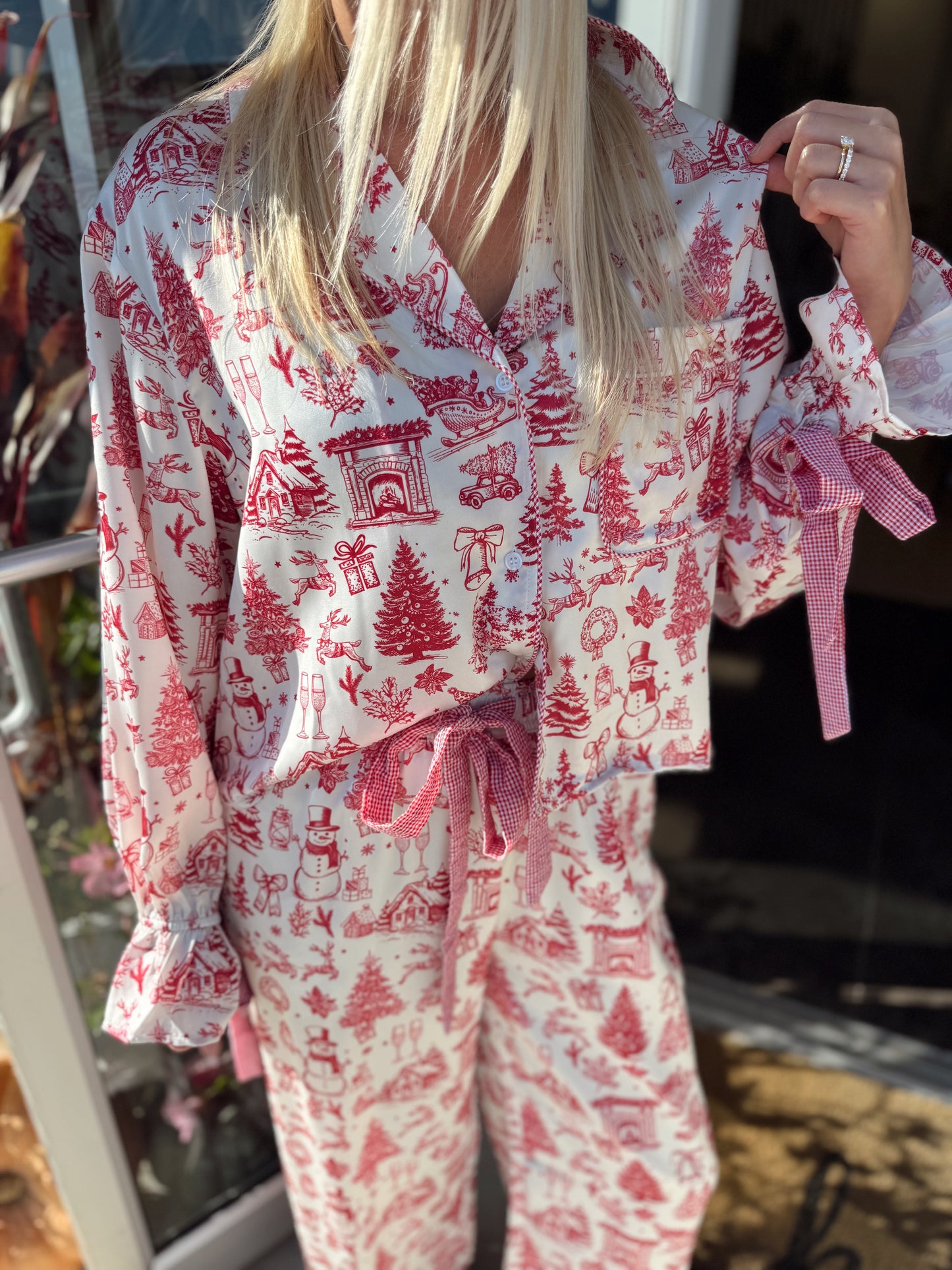 CHRISTMAS PRINTED SATIN GINGHAM TIE set