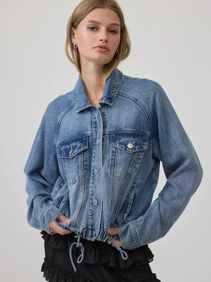 Washed denim drawstring jacket