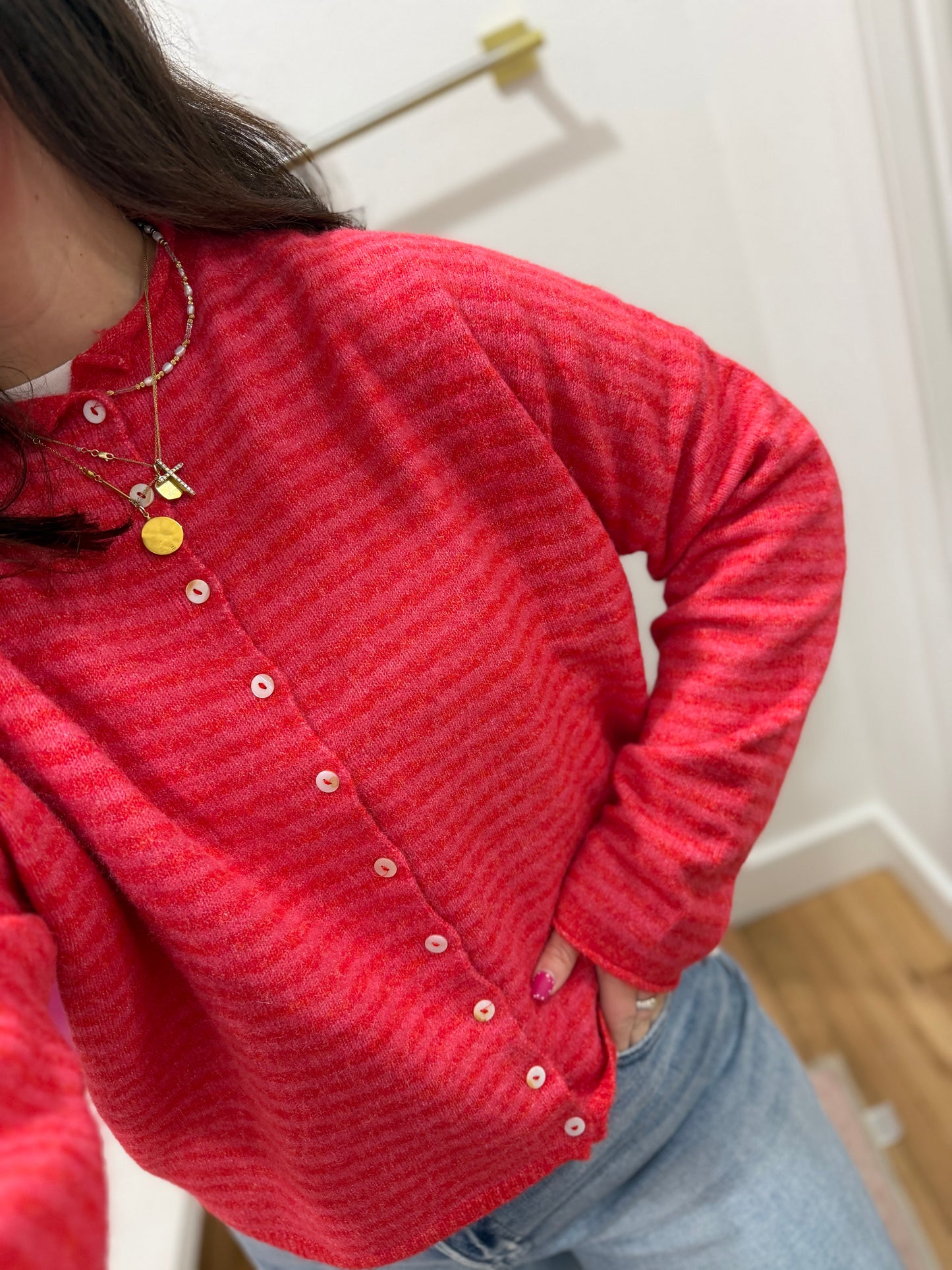 cherry red stripe piper cardigan