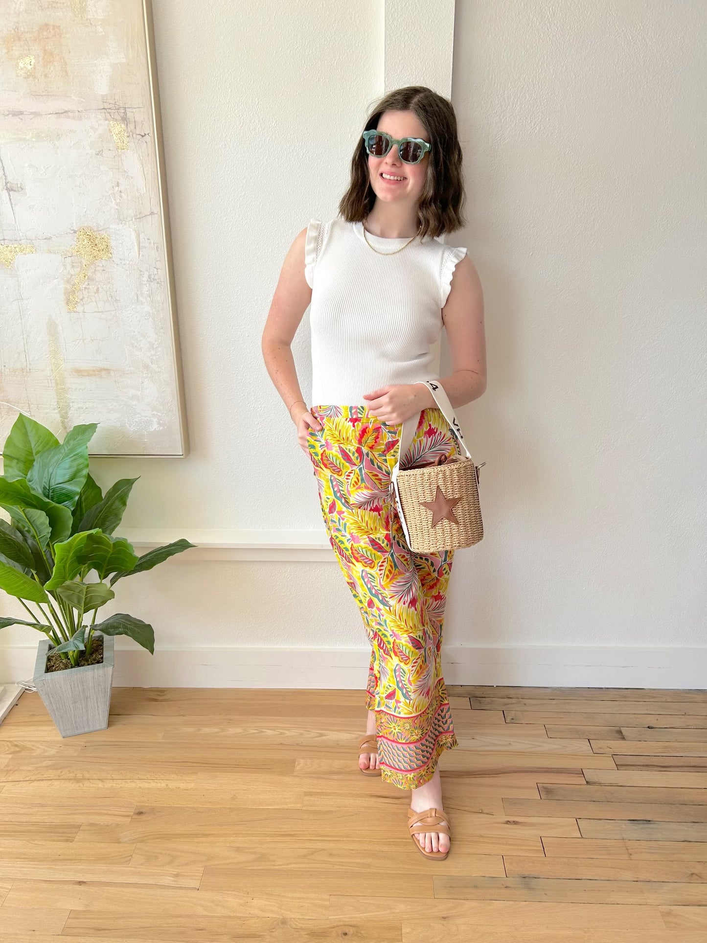 Tropical Yellow Satin Rio Pant by KARLIE