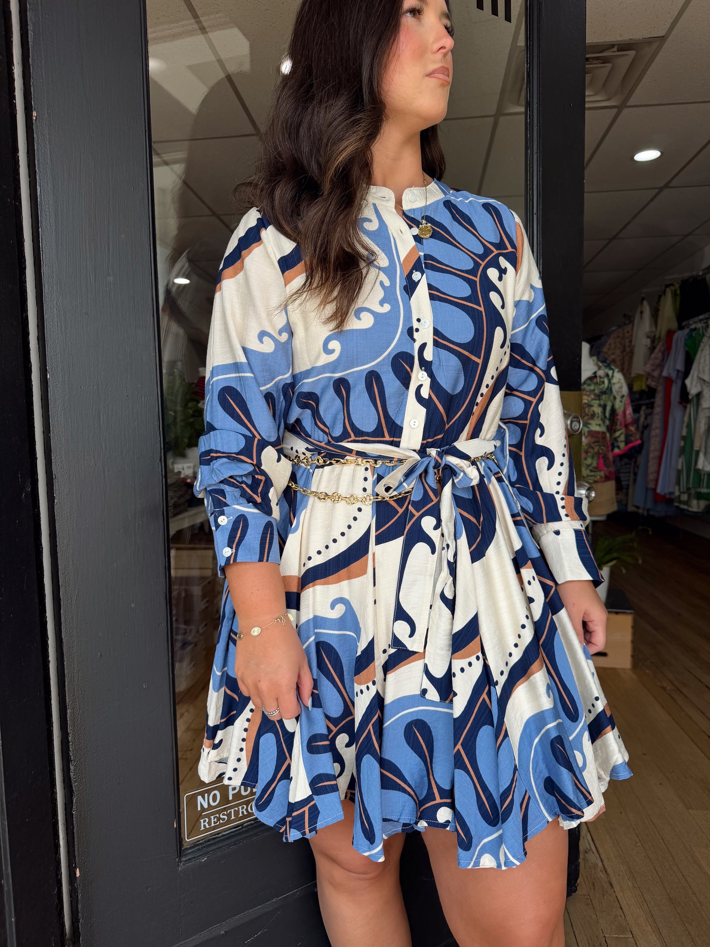 Long sleeve abstract pattern dress