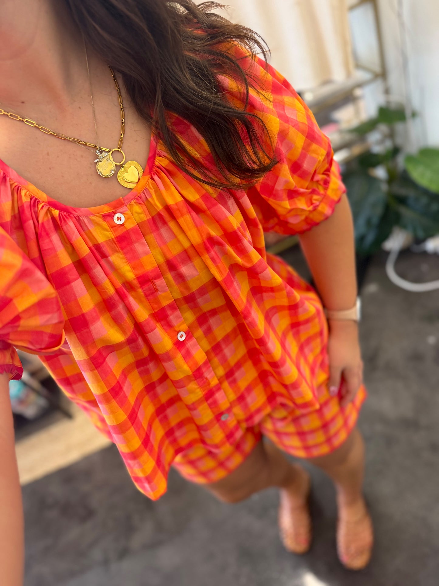 Plaid orange short set