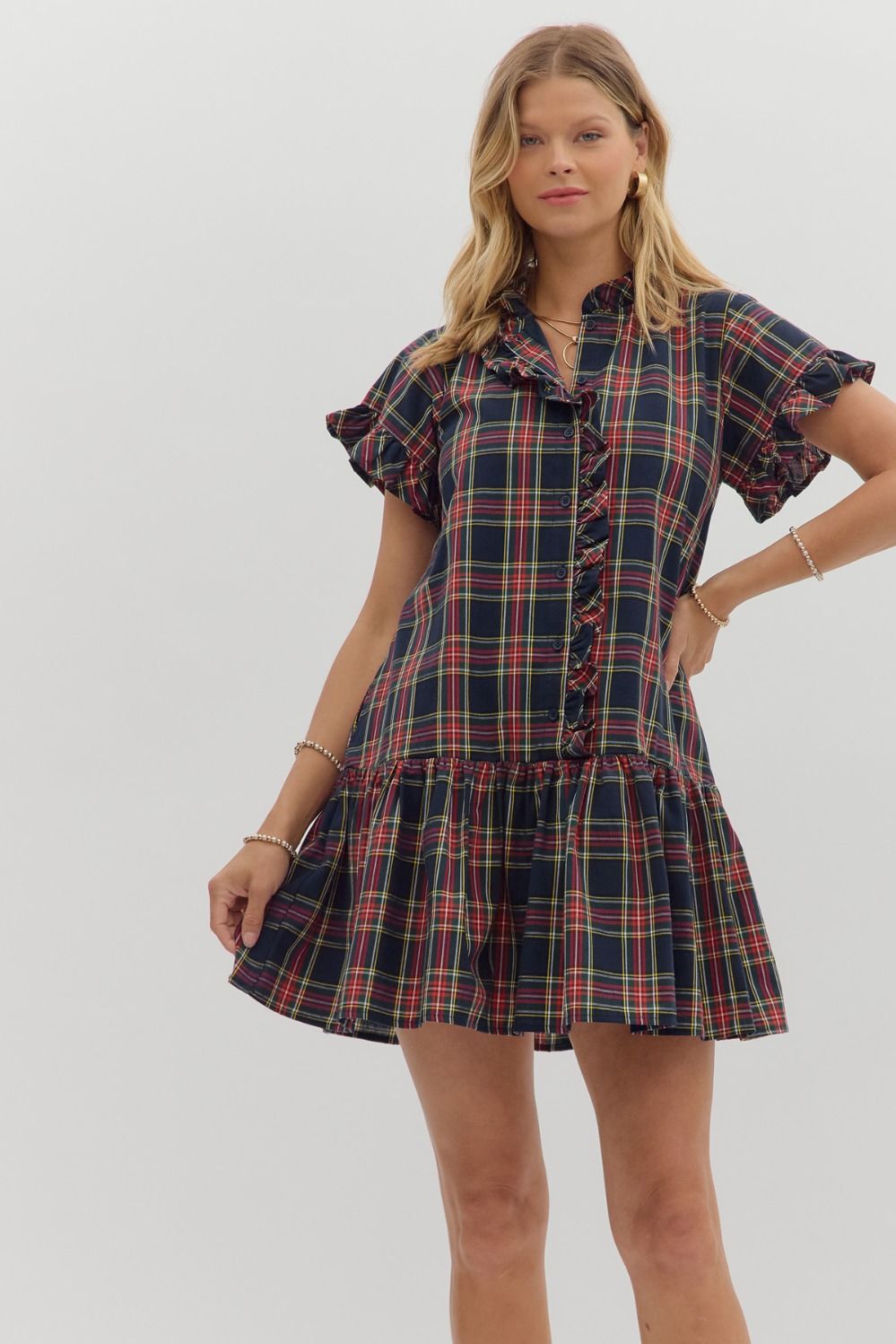 Navy Plaid Mini Dress