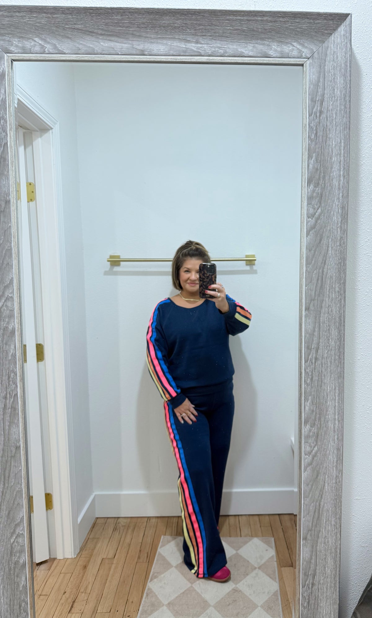 GALAXY BLUE W/ NEONS STRIPE HEATHER FLEECE OFF SHOULDER TOP set